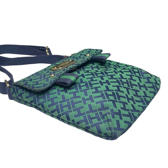 Tommy Hilfiger ® ★ Monogram Jacquard Print Crossbody Bag ★ Kelly Green + Navy ★ - Picture 8 of 16